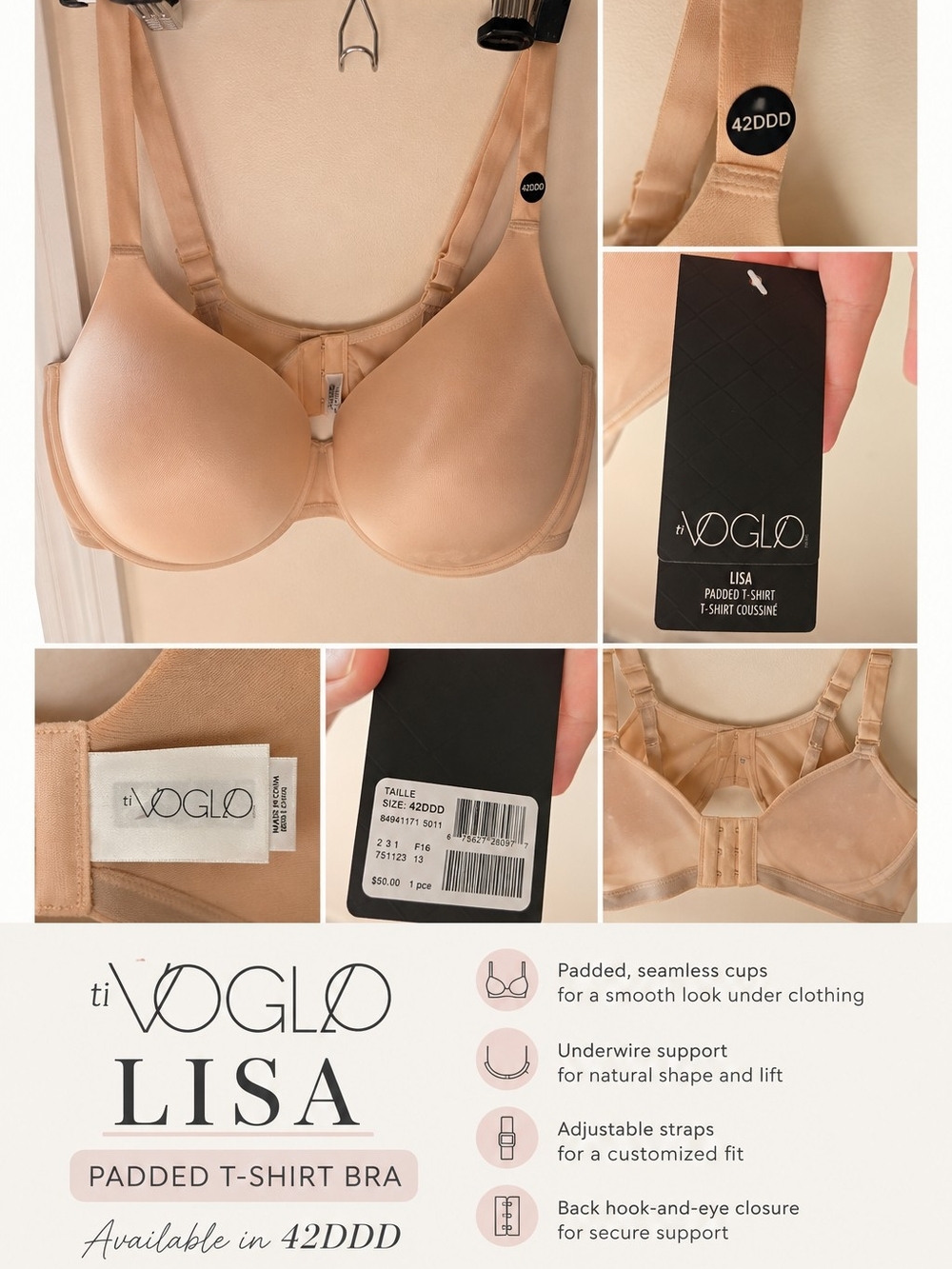 ti Voglo Lisa Padded T-Shirt Bra — Nude / 42DDD